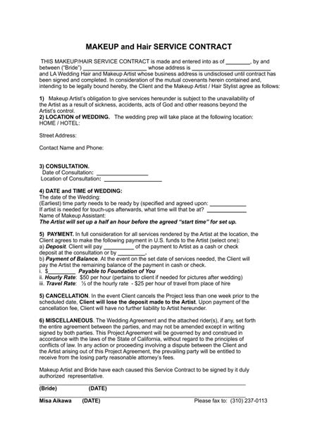 makeup artist contract template pdf.